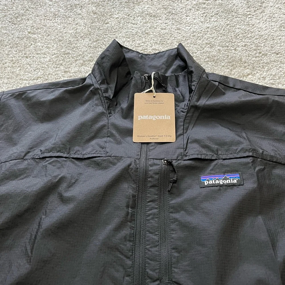 New Patagonia Houdini Stash 1/2 Zip Pullover Jacket Black Windbreaker Womens - Picture 2 of 10